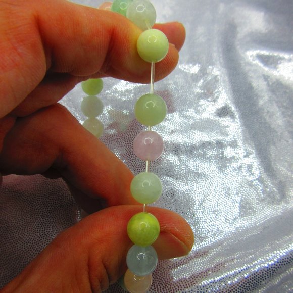 Aquamarine & Morganite 8mm Round 7" Stretchy Gemstone Bracelet - Picture 3 of 3